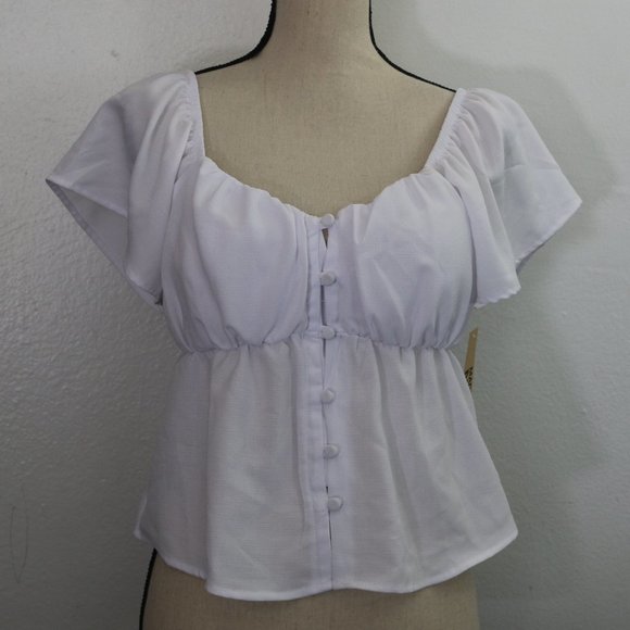 Madden NYC White Flutter Sleeve Button Front Top - Size Small, NWT - Picture 1 of 8